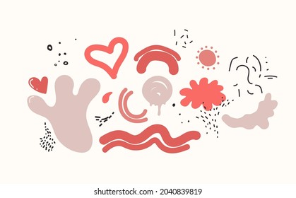 Set of colourful separate vector doodles, fully editable. Abstract graphic elements for graphic design, cards, posters, prints, packaging, t-shirts design and more!