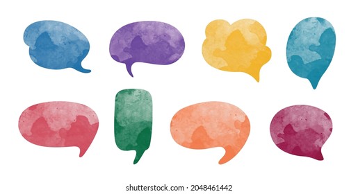 Set of Colourful speech bubbles, water colour style vector illustration.