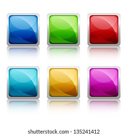 Set of colourful square glass botton, vector illustration