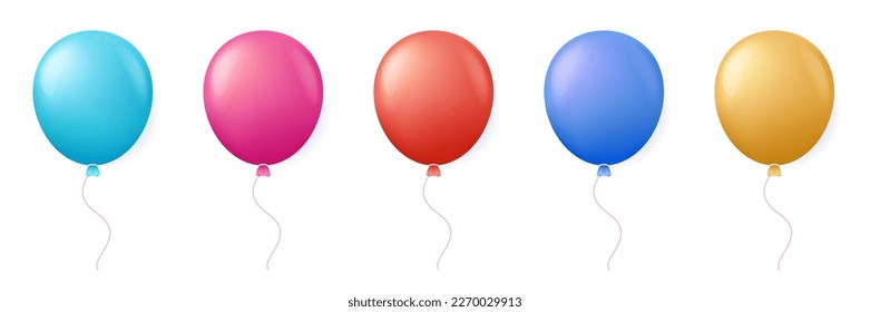 Juego de globos coloridos tridimensionales: azul, rosa, rojo, naranja, dorado. 3d colección de iconos de globo vectorial para sitio web, banner, página de inicio, impresión, juego. Ilustración vectorial.