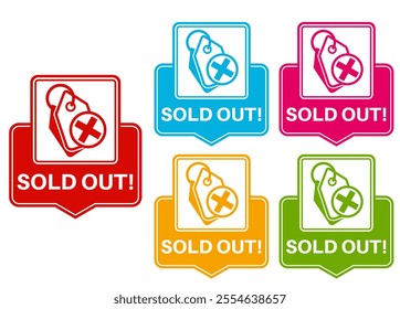 set colourful trendy sold out icon. out of stock marketing Sign label design template vector illustration