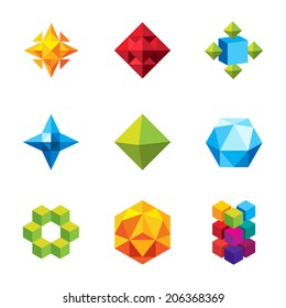 Set of colourful unique geometry icons and vector forms, beautiful business companies logo 