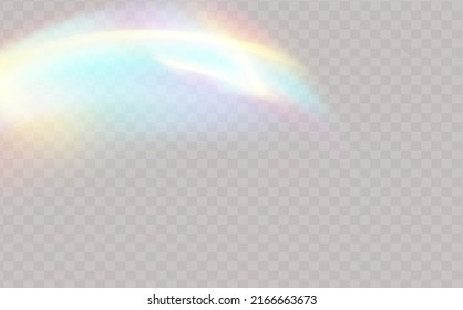 A Set Of Colourful Vector Lens, Crystal Rainbow  Light  And  Flare Transparent Effects.Overlay For Backgrounds.Triangular Prism Concept.