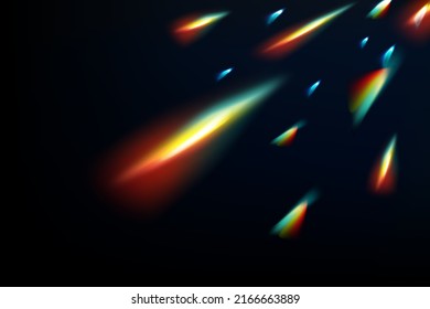 Eine Reihe von bunten Vektorlinsen, kristallklarem Regenbogenlicht und flare transparente Effekte.Overlay für Hintergründe.Dreiecksprismenkonzept.