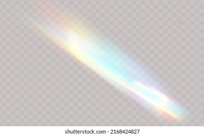A set of colourful vector lens, crystal rainbow  light  and  flare transparent effects.Overlay for backgrounds.Triangular prism concept.