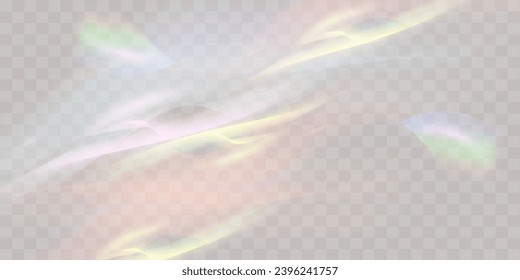 Un conjunto de lentes vectoriales coloridas, luz arco iris de cristal y efectos transparentes de la bengala.Superposición para fondos.Concepto de prisma triangular.