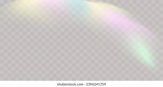 A set of colourful vector lens, crystal rainbow  light  and  flare transparent effects.Overlay for backgrounds.Triangular prism concept.