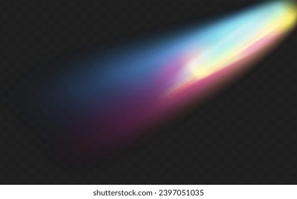 Eine Reihe von bunten Vektorlinsen, kristallklarem Regenbogenlicht und flare transparente Effekte.Overlay für Hintergründe.Dreiecksprismenkonzept.