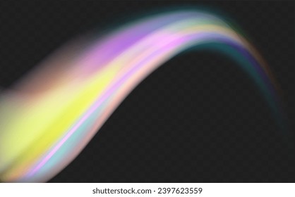 Un conjunto de lentes vectoriales coloridas, luz arco iris de cristal y efectos transparentes de la bengala.Superposición para fondos.Concepto de prisma triangular.