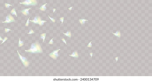 Un conjunto de lentes vectoriales coloridas, luz arco iris de cristal y efectos transparentes de la bengala.Superposición para fondos.Concepto de prisma triangular.