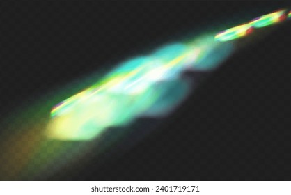 Un conjunto de lentes vectoriales coloridas, luz arco iris de cristal y efectos transparentes de la bengala.Superposición para fondos.Concepto de prisma triangular.