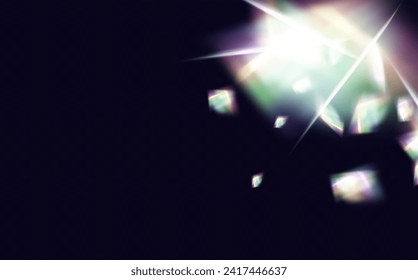 A set of colourful vector lens, crystal rainbow  light  and  flare transparent effects.Overlay for backgrounds.Triangular prism concept.