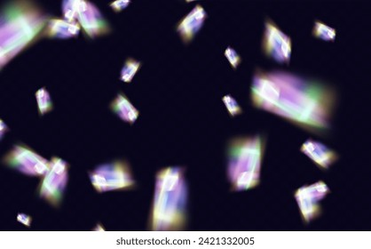 Eine Reihe von bunten Vektorlinsen, kristallklarem Regenbogenlicht und flare transparente Effekte.Overlay für Hintergründe.Dreiecksprismenkonzept.