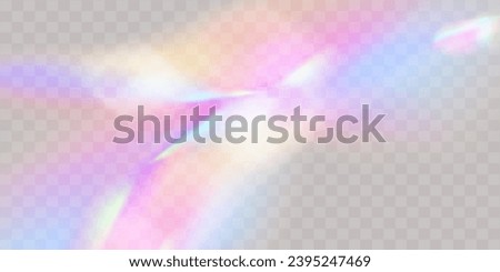 A set of colourful vector lens, crystal rainbow  light  and  flare transparent effects.Overlay for backgrounds.Triangular prism concept.
