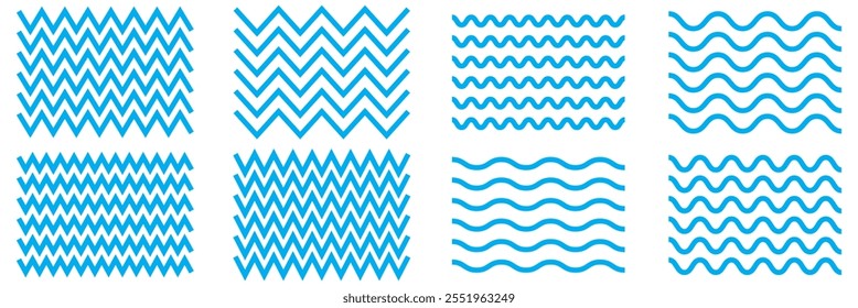 Set of colourful zig zag wavy line vector illustration on white background.