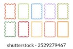 Set of colourfull retro frames with  featuring curvy, squiggly, wavy designs. Scalloped edges with a wavy pattern. Adorable curved frames with retro-style wavy edges.