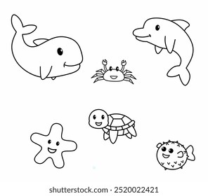 A set of colourless sea creatures 