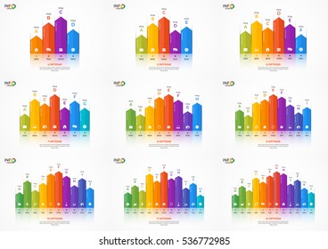 Set of column chart infographic templates for presentations, advertising, layouts, annual reports. 