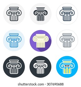 Set of column icons in different styles isolated on white background.