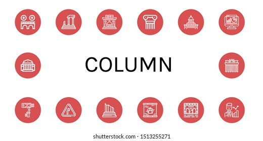 Set of column icons such as Bridge, Parthenon, Museum, Column, Government, Statistics, Stabilizer, Curve, Berlin wall, Brandenburg gate , column