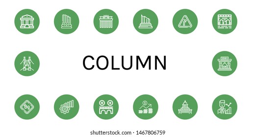 Set of column icons such as Parthenon, Column, Brandenburg gate, Curve, Bridge, Curves, Statistics, Graph, Government, Museum , column