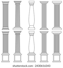 Set of columns line art vector. 