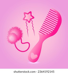 Set of comb, elastic band and hairpin. Barbicore style. Vector illustration.