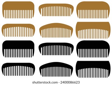 Set of comb icon vector. Beard comb silhouettes 