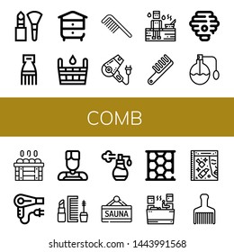 Set of comb icons such as Makeup, Comb, Beehive, Sauna, Hair dryer, Hive, Perfume, Barber, Honeycomb, Beauty, Hair brush , comb