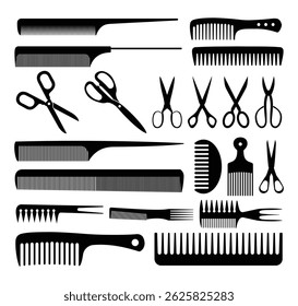 Set comb scissors siluet flat style