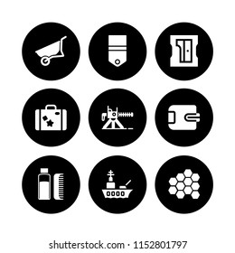 set with comb, wheelbarrow, miscellaneous and wallet vector icons for web and mobile app
