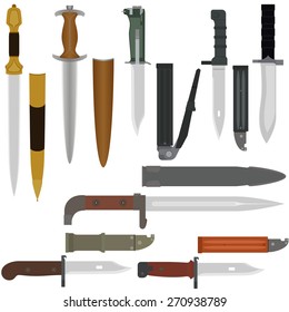 Set of combat knives. Illustration on white background.