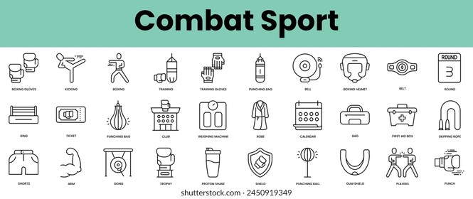 Set of combat sport icons. Linear style icon bundle. Vector Illustration