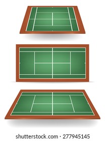 Set of combinated - green and brown - tennis courts with perspective. Vector EPS10 illustration. 