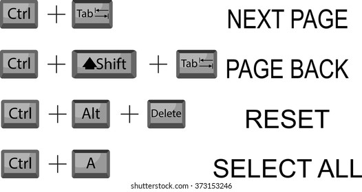 Set of combination button keyboard. Interface command, computer combination, key keypad, ctrl and tab, shift and reboot. Vector art abstract unusual fashion illustration