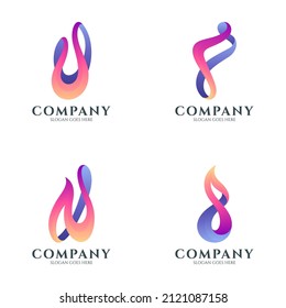 a set of combination fire vector logos with U, F, N and S shapes in abstract shapes