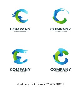 a set of combination letter C logo templates with wave shape