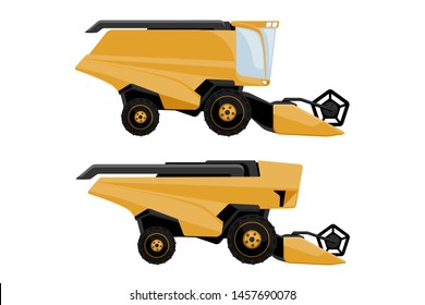Set of combine harvester: with driver and autonomous. Vector illustration EPS 10