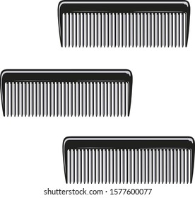 Set of combs, barber comb, salon, comb hair, black comb, isolated on white. Icon.