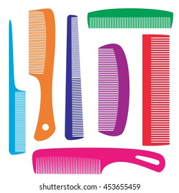 Set of combs for hair. Isolated objects. Vector Image.