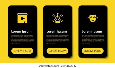 Set Comedy theatrical mask, No alcohol and Online play video. Business infographic template. Vector