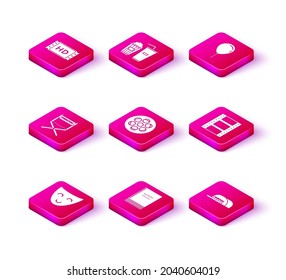 Set Comedy theatrical mask, Scenario, Director movie chair, Film reel, Cap with inscription director, Play Video, Balloon ribbon and Popcorn and soda drink glass icon. Vector