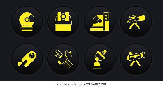 Set Comet falling down fast, Telescope, Satellite, dish, Astronaut helmet, Astronomical observatory,  and  icon. Vector