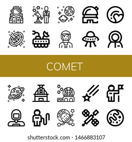 Set of comet icons such as Astronaut, Space, Stargazing, Moon rover, Universe, Observatory, Ufo, Pluto, Uranus, Shooting star, Space station, Mars , comet