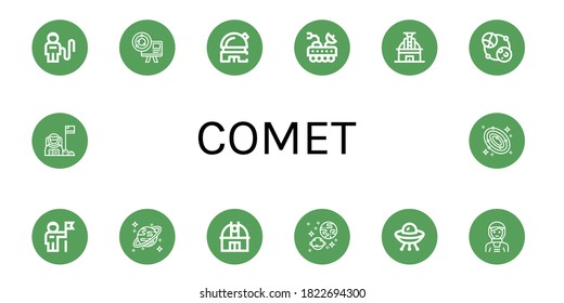 Set von Kometen-Symbolen. Astronauten, Astronomie, Observatorium, Mondrover, Uranus, Universum, Ufo, Galaxy, Kometensymbole
