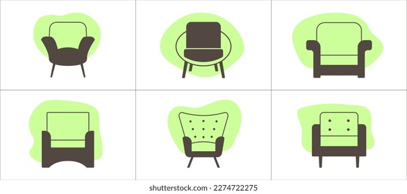 Set of comfortable armchairs outline icons in trendy flat style. Vector illustration.