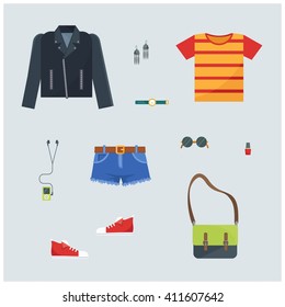 Set of comfortable casual clothing for every day. Vector illustration 