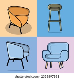 Set of Comfortable Office and House Sofa Chair vector illustration. Interior indoor object icon concept. Furniture for the home, bar and office decoration vector design with shadow.