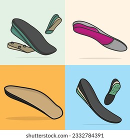 Set of Comfortable Orthotics Shoe Insole Pair, Arch Supports vector illustration. Fashion object icon concept. Collection of insoles for a comfortable and healthy walk vector design with shadow.