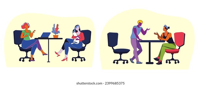 The set is a comfortable workplace for office workers. Distant work. Vector illustration